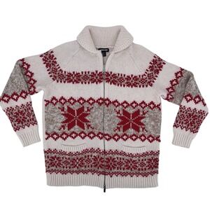 Lands' End Womens Zip Cardigan Sweater Large Tall 14-16 Holiday Nordic Cabincore